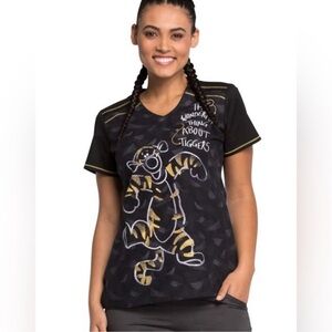 Tooniforms Cherokee Disney Black and Yellow Tigger Scrub top Women’s Small NWT